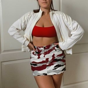 Red white and grey camo denim skirt